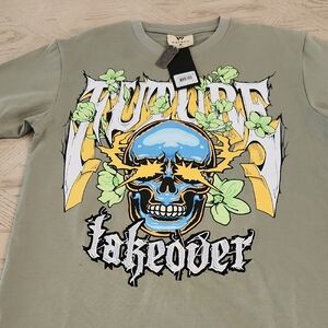 Watson Graphic Tee with Skull and Design Print & Embroidery Size S Streetwear